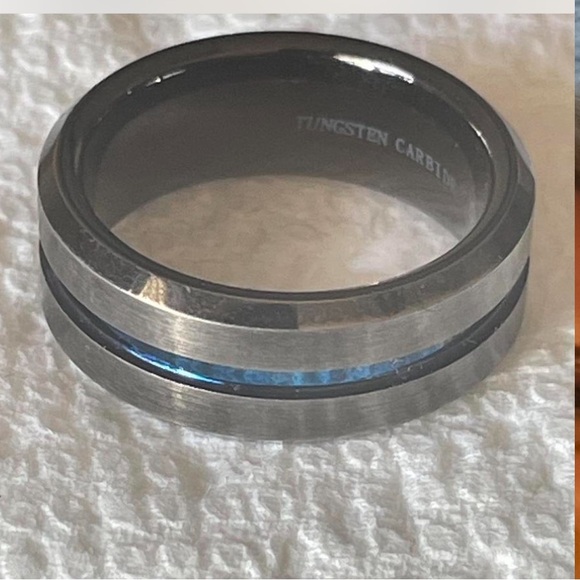 Tungsten Carbide Other - Men's Ring with Blue Inlay